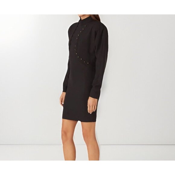 Nicole Miller Black Puff Sleeve Button Mini Dress Missing Button Sz 6 Runway - Picture 2 of 7